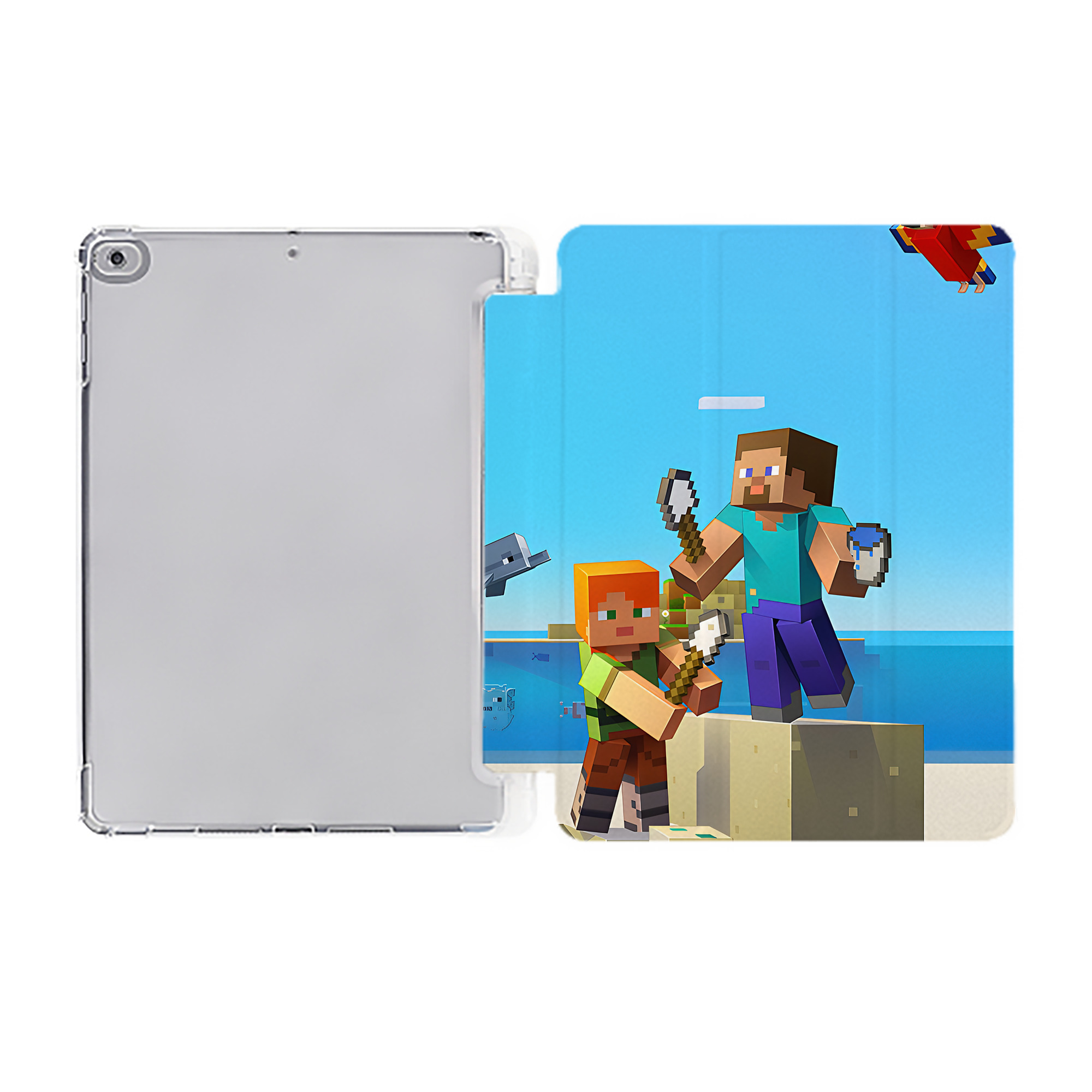 （画像用） マインクラフト ブロックの世界 Minecraft MC Block world IPad ケース ペン収納付き 三つ折りスタンド PUレザー×シリコン 対応機種9.5/10.5/10.9インチ